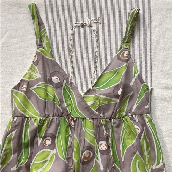 VINCE Size 4 Green Leaf Print Gray Sundress - Picture 4 of 16